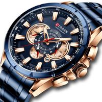 Montre Homme marque de luxe 2021 chronographe bracelet acier dateur étanche lumineux quartz analogique 12/24 heures d'or rose bleu