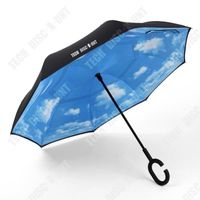 TD® Parapluie transparent tige droite parapluie mains libres double couche de type C bleu ciel et nuage blanc parapluie inversé