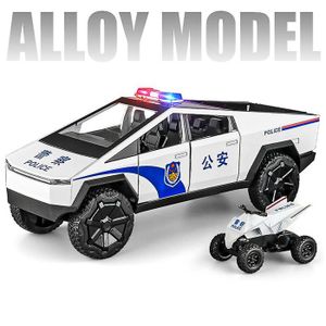CAMION 1:24 Tesla Cybertruck Truck Alloy Toy Car Model Diecasts Vehicles Pickup Moto Car Décoration Kid Boys To - Police blanche sans