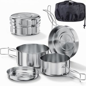 Lot De 3 Casseroles En Titane Camping – 1,2 L, 1,8 L, 2,4 L – Ultra Légères Pour Cuisine Extérieure