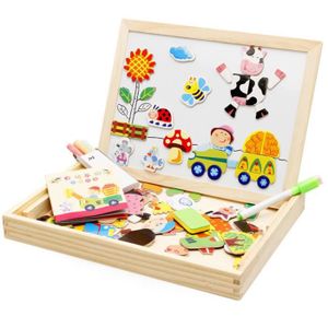 PUZZLE Jouets éducatifs en bois Puzzles magnétiques Doubl