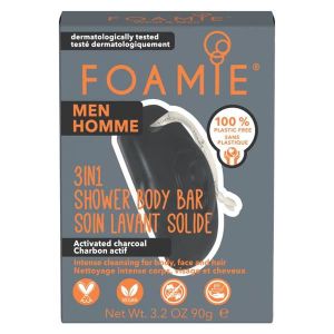 DÉMAQUILLANT NETTOYANT Foamie Homme Soin Lavant Solide 3 en 1 Charbon Actif 90g