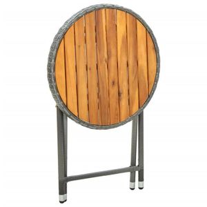 TABLE BASSE JARDIN  Table à thé pliante en résine tressée et bois d'acacia massif - DILWE - Gris - 60 cm