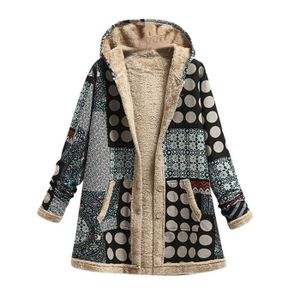 MANTEAU - CABAN Manteau,2020 hiver Vintage femmes manteau chaud impression épaisse polaire à capuche longue veste avec poche dames - Type grey