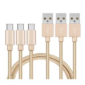 CÂBLE TÉLÉPHONE Cable USB-C pour Oppo A16 - A16s - A53 - A53S - A72 - A54s - A55 5G - A56 5G - A93 5G - A93s 5G  - Nylon Or 1 M [LOT 3] Phonillico®