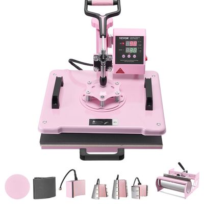 Presse à Chaud 2-en-1 VEVOR 30x25 Cm Rose – Sublimation T-shirts, Chapeaux, Oreillers, Contrôle Numérique