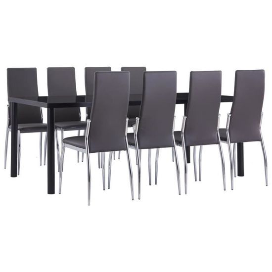 Ensemble Salle à Manger Complet Scandinave - Noir - Table et Chaises pour 6 à 8 Personnes - Moderne + 8 Chaises