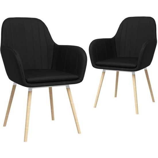 Maison® Lot de 2 Chaises de salle à manger Chaise de Salon Moderne avec accoudoirs - Fauteuil Chaise de cuisine Noir Tissu &642727