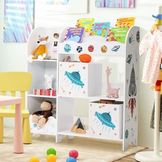 Bibliothèque Enfant Meuble De Rangement Avec 4 étagères Blanc Aiyaplay | Maisons Du Monde