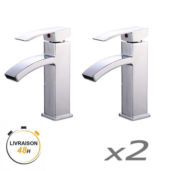 Paire De Robinets Mitigeurs Pour Lavabo - Finition Chromé Et Porcelaine - Style Rétro - Occasion