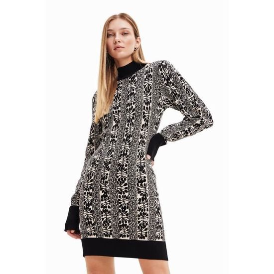 Robe pull courte maille femme Desigual M. Christian Lacroix Blanc noir Cdiscount Pret a Porter
