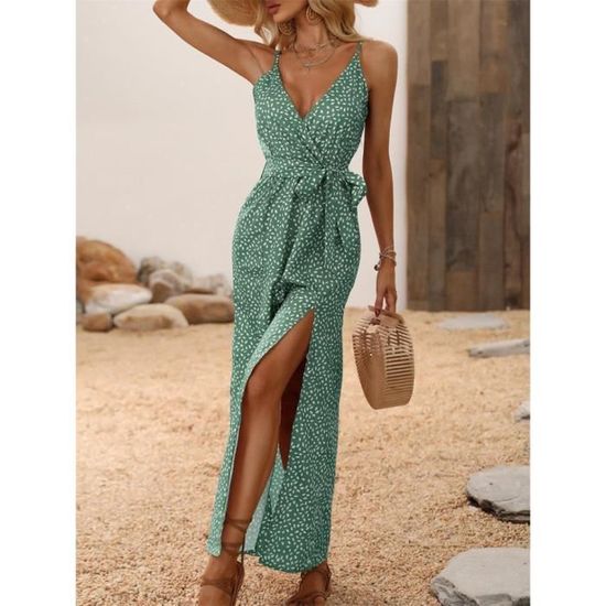 Robe Portefeuille Boho à Pois EMOTTOS Pour Femmes - Bretelles Réglables, Sans Manches, Légère - Rouge, Tailles S à L