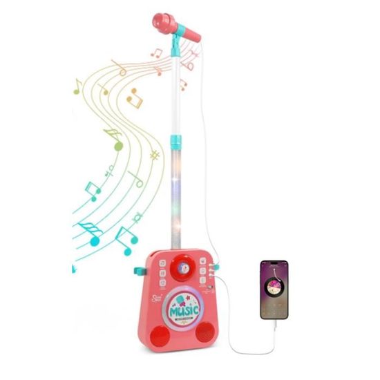 Microphone Karaoké Sur Pied Avec Hauteur Réglable – LED – Support ABS – Pour Enfants – Cadeau Musical