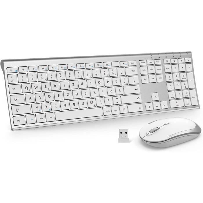Clavier Sans Fil Ultra-fin Blanc Avec Souris - Ensemble Portable 2,4 GHz Pour PC, Tablette Et Téléphone - 6