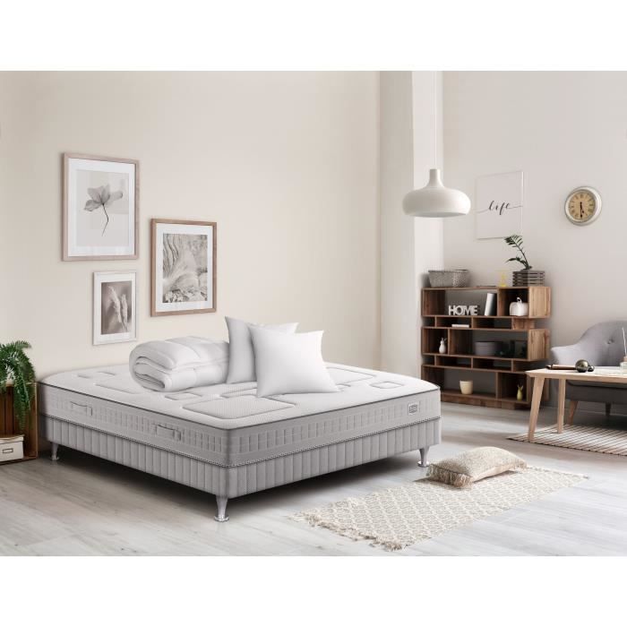SIMMONS Pack Complet Matelas 140x190 cm + Sommier + Couette 220x240 cm + 2 oreillers - Ressorts ensachés - 25 cm - SW3