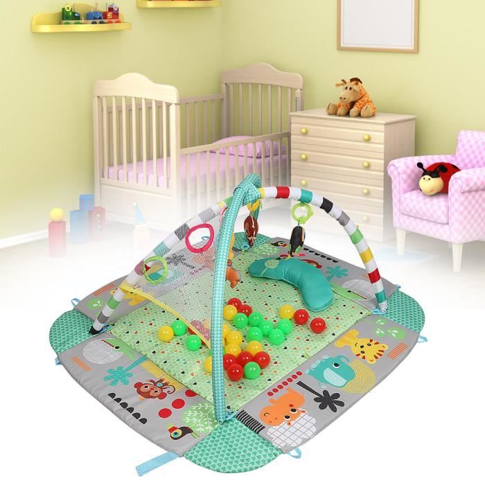 GMM® Tapis d'Eveil évolutif multifonction 5-en-1 VERT: 30 balles incluses, jouets, oreiller, musique chanson