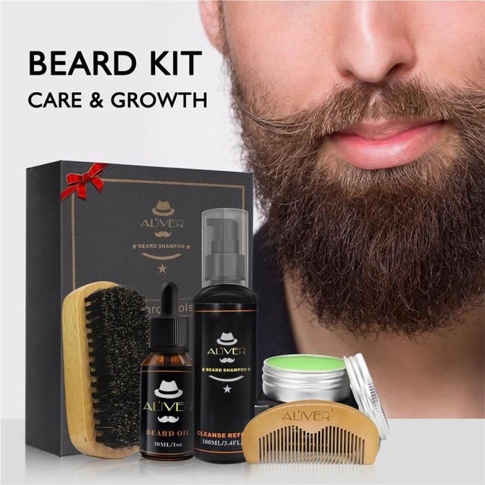 Kit de produits de croissance de cheveux de barbe de qualité supérieure avec brosse et peigne de baume à l'huile 130ML