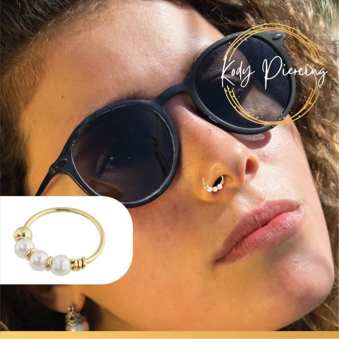 KODY PIERCING Anneau Or 9 carats orné de 3 Pierres Naturelles de 8mm