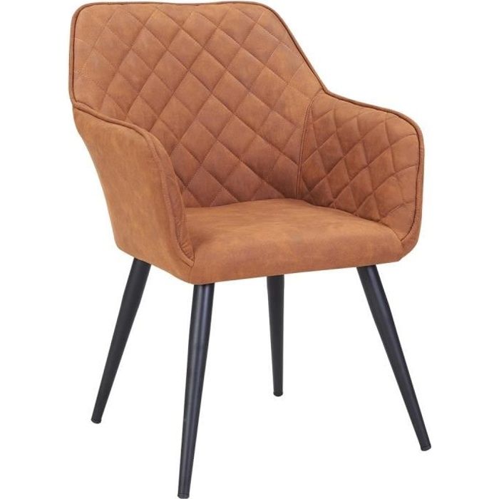 DUHOME Fauteuil salle à manger aspect en cuir marron orangé design retro avec pieds en metal 8058