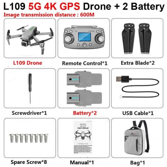 Drone,Drone professionnel L109 avec caméra ESC 4K 5G GPS WiFi FPV Distance de contrôle sans brosse 1000m RC - Type L109 4K 2B B