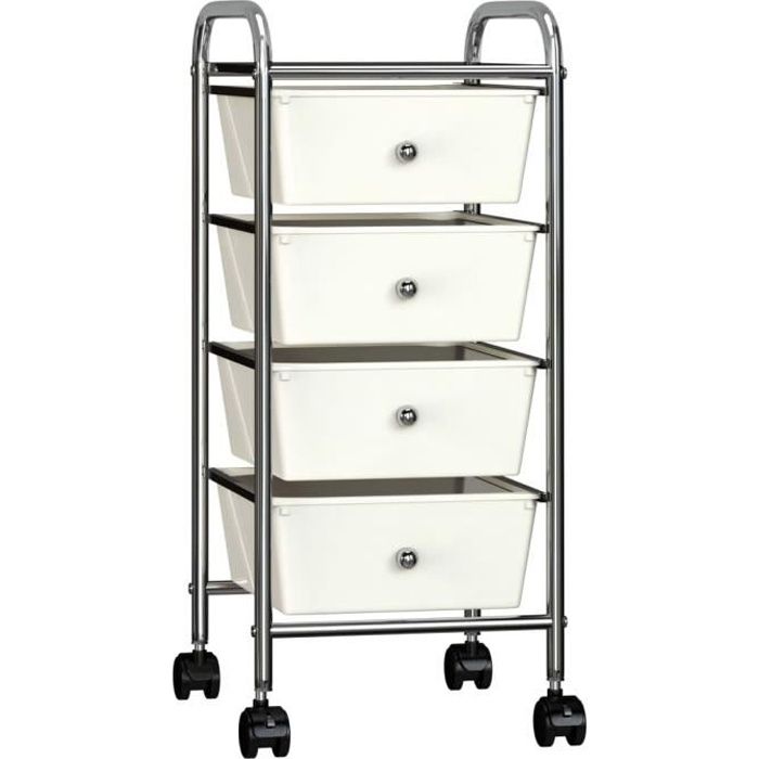 Chariot de rangement Meuble de rangement à roulettes - Desserte Billot mobile à 4 tiroirs Blanc Plastique