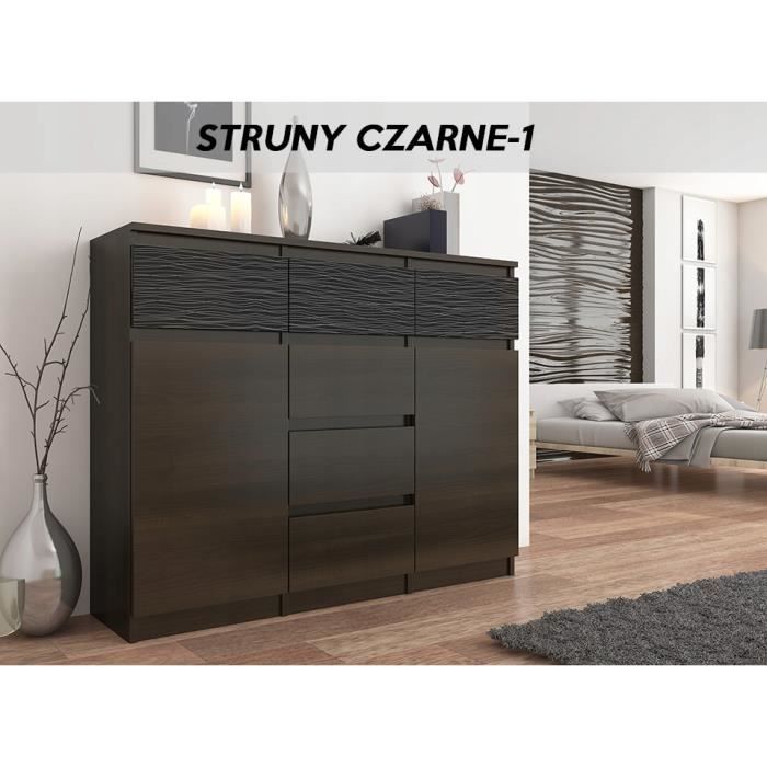 MONACO 1W - Commode contemporaine meuble rangement chambre/salon - 120x40x98 - 6 tiroirs 2 portes - Buffet Design tendance -
