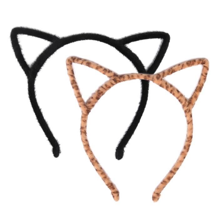 Bandeau d'Oreille de Chat Serre-Tête Oreilles pour la Partie et Décoration Quotidienne, 2 Pièces Noir et Léopard