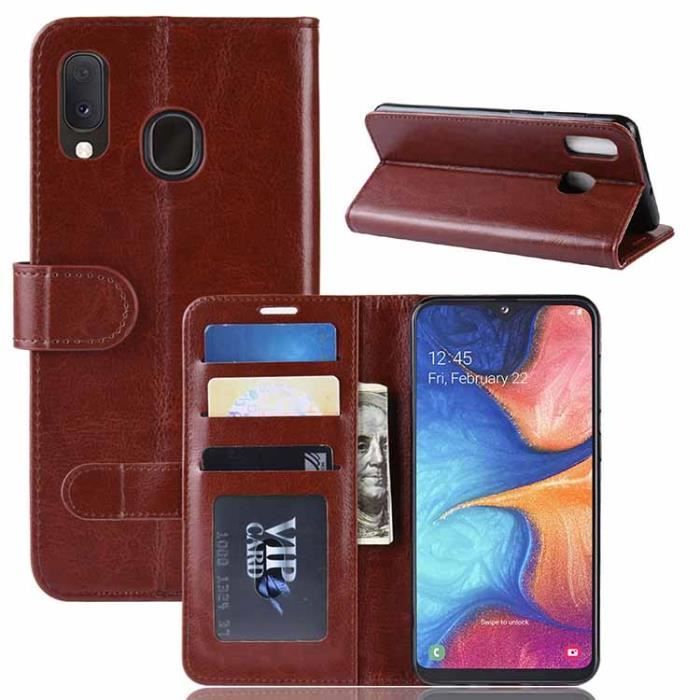 Étui Samsung Galaxy A20E, Portefeuille Silicone Cuir Ultra-fin Support Fermeture Magnétique Housse Protection, Marron