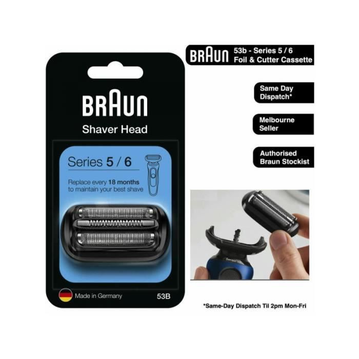 BRAUN Tête de rechange cassette 53B Series 5 Pour Series 5. Series 6 (nouvelle génération).