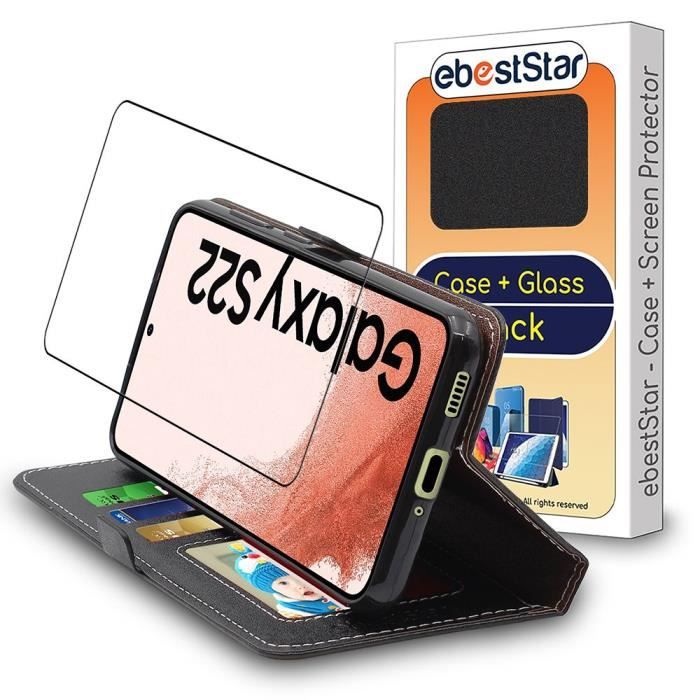 ebestStar ® pour Samsung Galaxy S22 5G - Etui Portefeuille PU Cuir + Film protection écran en VERRE Trempé, Noir