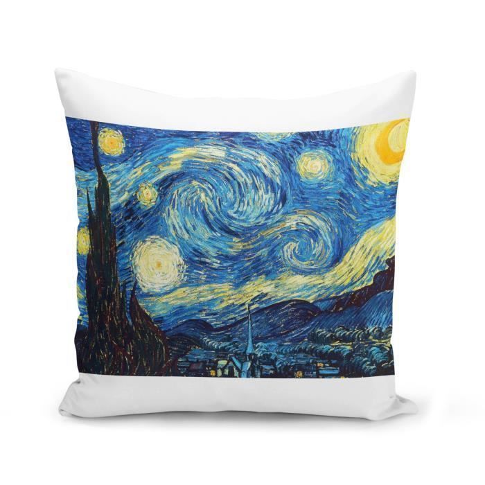 Housse de Coussin 40x40 cm Van Gogh Nuit Etoilees Peinture Post-Impressionnisme