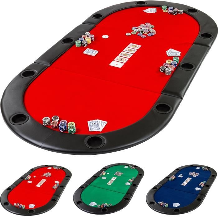 Table de poker pliante à poser Deluxe avec sac de transport, 208 x 106 x 3 cm, panneau MDF, accoudoires rembourrés, 10 porte -gobele