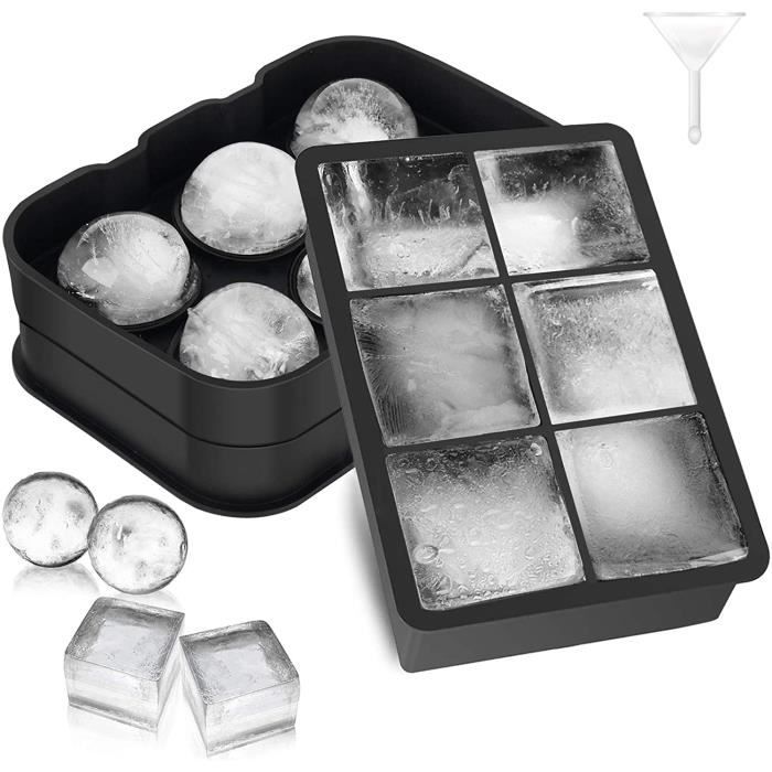 Morfone Bac à Glaçons Grands en Silicone, 2pcs Moule à Glaçons avec Couvercle - 6 Compartiments Pour whisky, nourriture