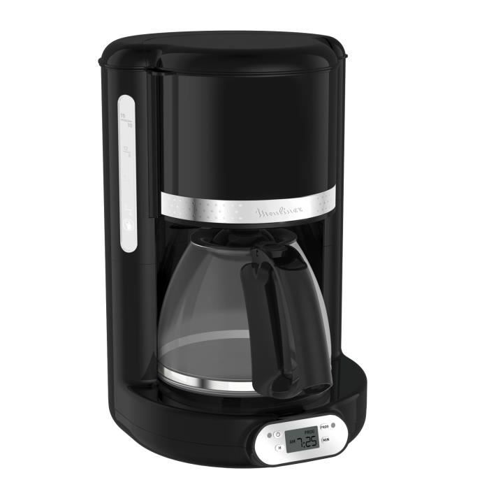 MOULINEX FG380B10 Soleil Cafetière filtre programmable 10/15 tasses, Verseuse verre 1.25 L, Puissance 1000 W, Machine à café, Noir