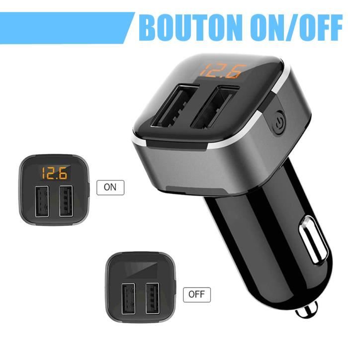 Chargeur Allume Cigare USB Rapide 2 Ports USB 5V Chargeur Voiture Rapide avec Bouton On/Off pour iPhone 13 Pro Galaxy Redmi Huawei