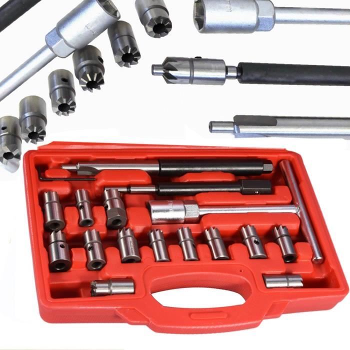 WIP - 17Pcs Coupeur d'injecteur diesel, ensemble d'outils de nettoyage de siège d'injecteur diesel universel de voiture