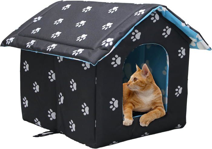 Comparer les prix de Niche D'extérieur pour Chat Facile à Laver Pliable avec Coussin Amovible Résistant Aux Intempéries Abri Maison pour Chats, S