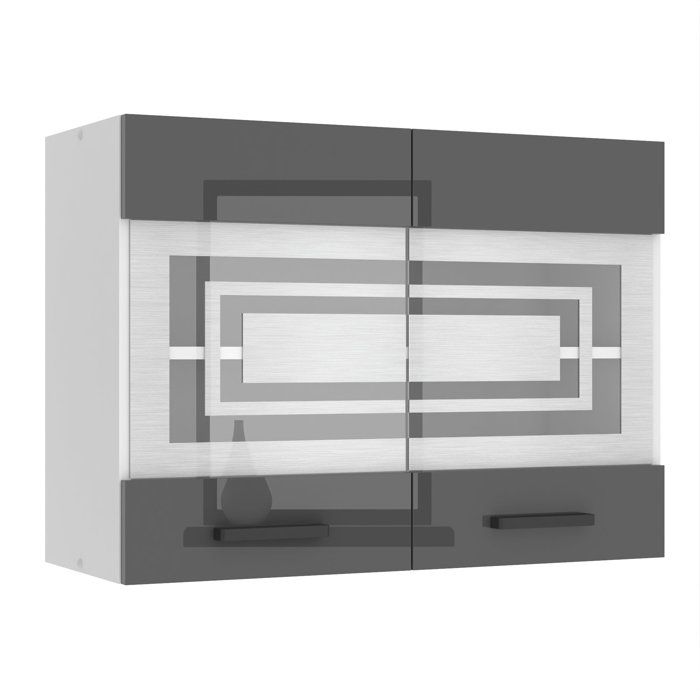 Meuble haut cuisine - BELINI - SGW80 - 2 portes vitrées - Argent très brillant - 80 cm