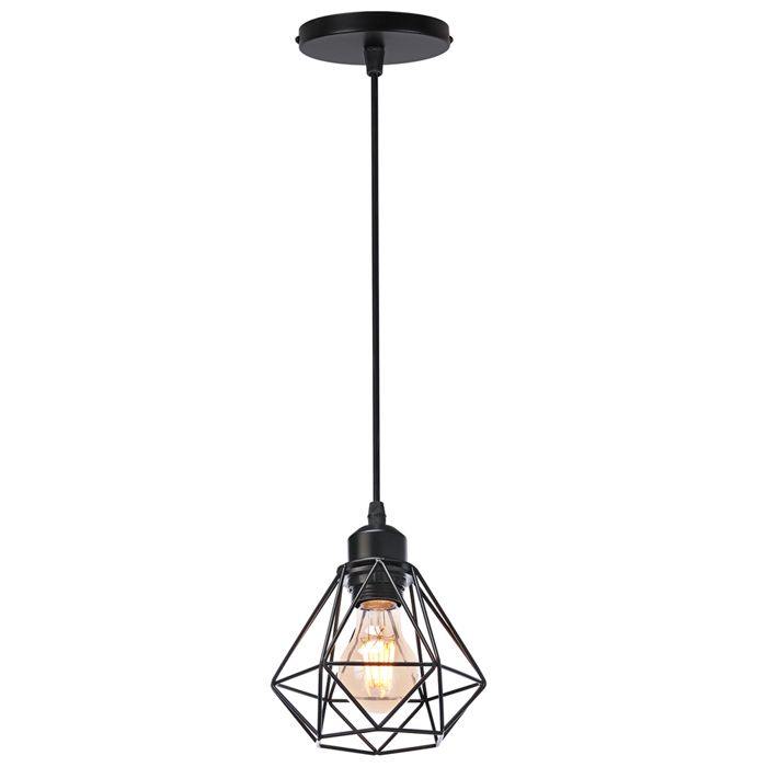 SNOGOLD Lustre Industriel Rétro en Métal Noir E27 Luminaire Suspension Vintage Forme Cage Diamant pour Salon Chambre Salle à