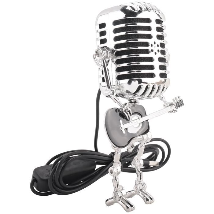 Lampe de Bureau Robot Microphone Vintage de Style RéTro Lampe de Table à Variateur Tactile Robot Microphone Vintage Noir