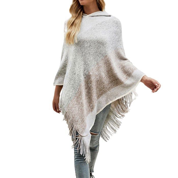 FUTURO FASHION® Élégant Poncho Long En Acrylique Effet Cascade Avec Chauve-souris Taille 36-44 UK MV225 - Marron - Taille Unique