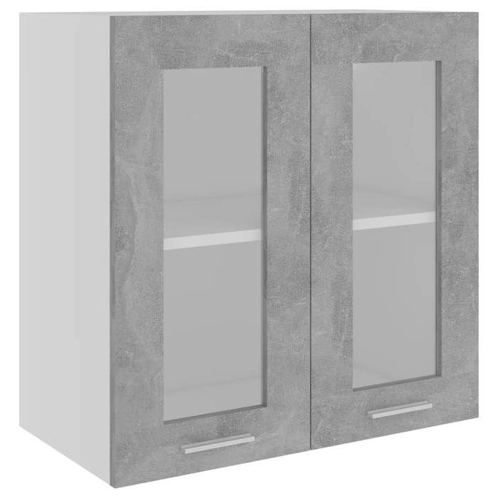 Armoire en verre suspendue Meuble haut cuisine Gris béton Bois dingénierie 4191282 FrenchDays