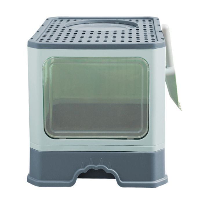 Meilleurs prix pour 37*50*38CM Matériau PP+PS - Bac à litière pliable pour chat (avec pelle à litière) -Vert bleu foncé-QUIIENCLEE