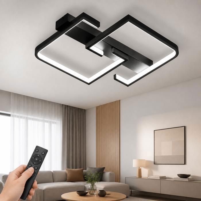 Plafonnier LED NETTLIFE 35W 41cm Noir Design Moderne Dimmable avec Télécommande Lampe de Plafond pour Salon Chambre