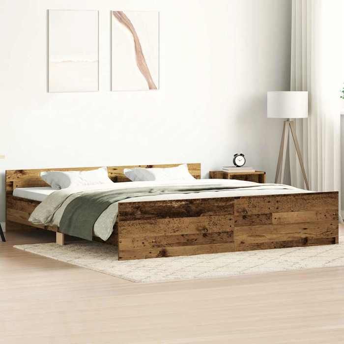 UNIQUE Lit Double de chambre LMT - Cadre de lit - sans matelas - vieux bois 180x200 cm bois ingénierie cozy856300