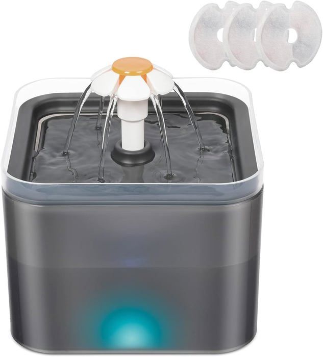 Meilleurs prix pour Fontaine à Eau pour Chat Chien avec LED,Distributeur Eau Automatique Ultra Silencieuse Capacité 2L avec 3 Filtre à Charbon Actif