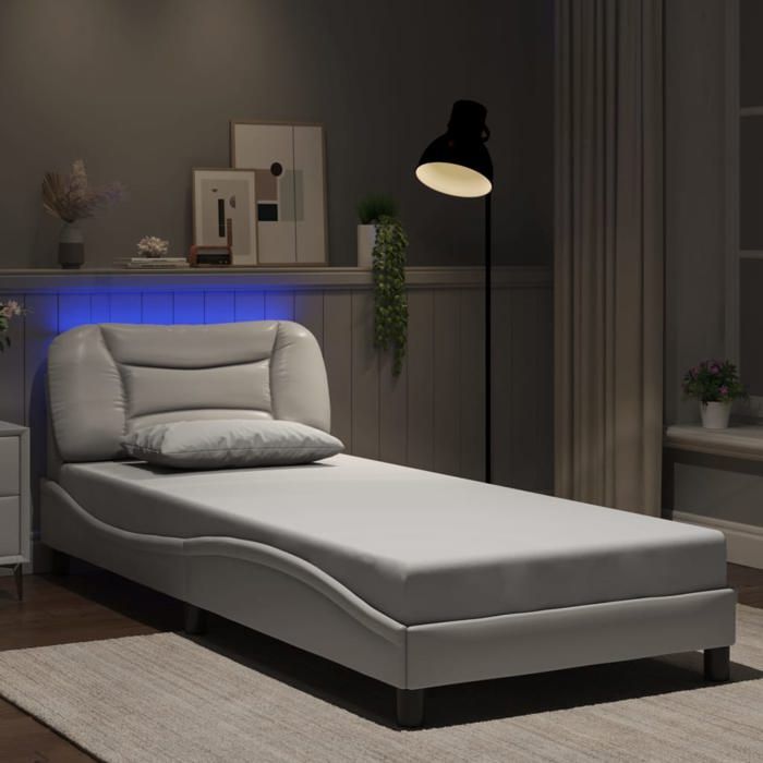 SALE 2025Structure/Cadre de lit avec LED - Lit 1 personne - blanc 80x200 cm 24.98 Kg 5142