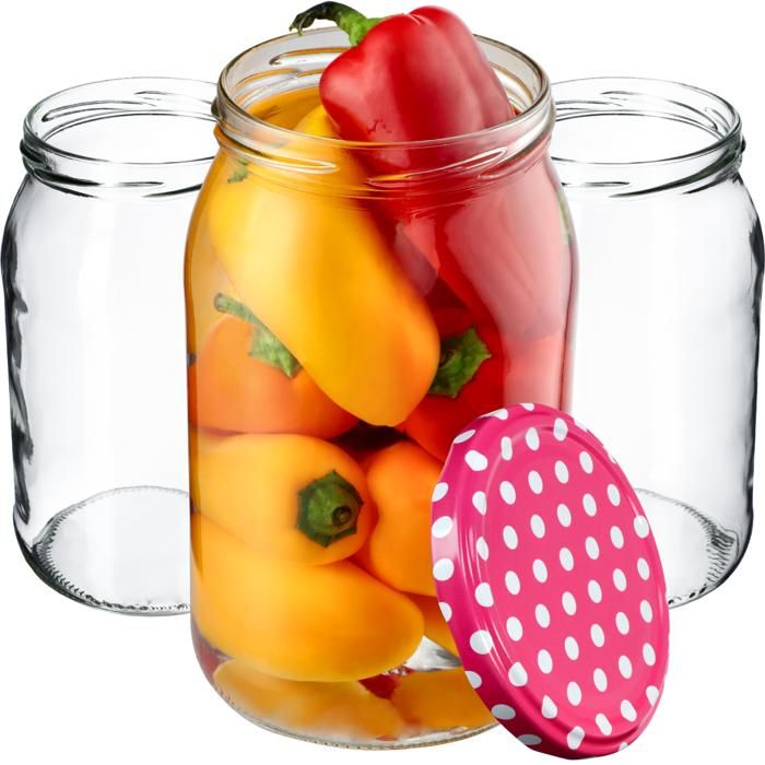 Bocaux en verre 900ml KADAX 60 pièces avec couvercles Pois roses