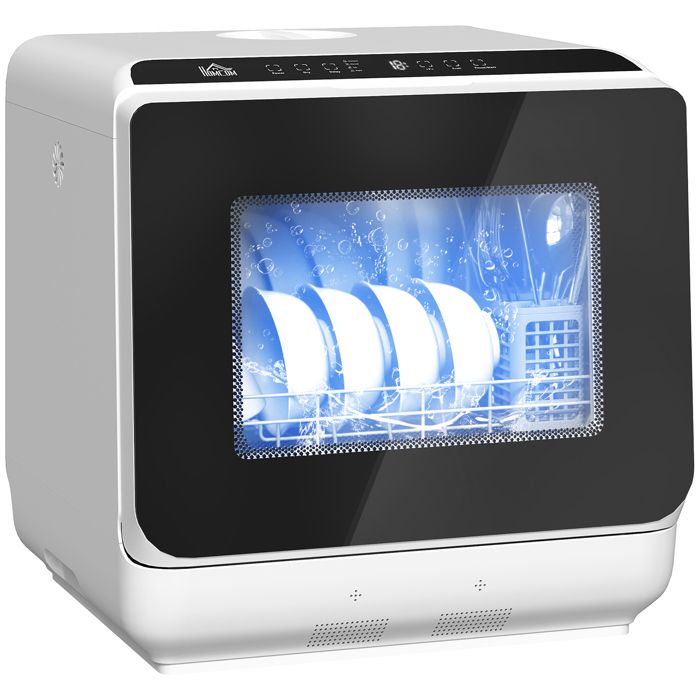 Mini lave-vaisselle - HOMCOM - compact - 4 couverts - 6 programmes commandes tactiles - PP ABS - 45 x 44 x 458 cm - blanc