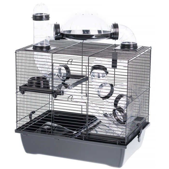 Cage pour hamster - INTER-ZOO - Rocky + Terrace black - Plastique et métal - Montage facile - Intérieur